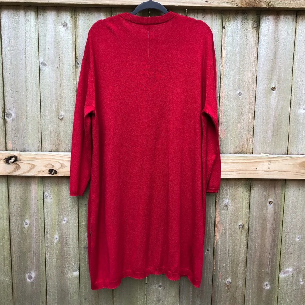 J. Jill Wool Blend Cardigan Size 2X Red Button Front Side Slits Patch Pockets - Picture 9 of 14